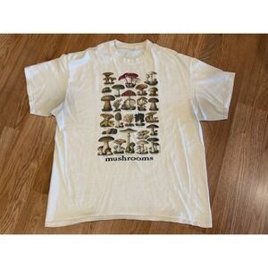 Vintage Fungus Mushroom Types T-shirt size‎ XL Cream Color Botany Genus Species